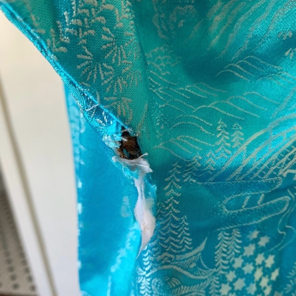 1960's Turquoise Bell Sleeve Kimono Robe Vintage Oriental Mid Century Mod Kimono - Picture 8 of 9